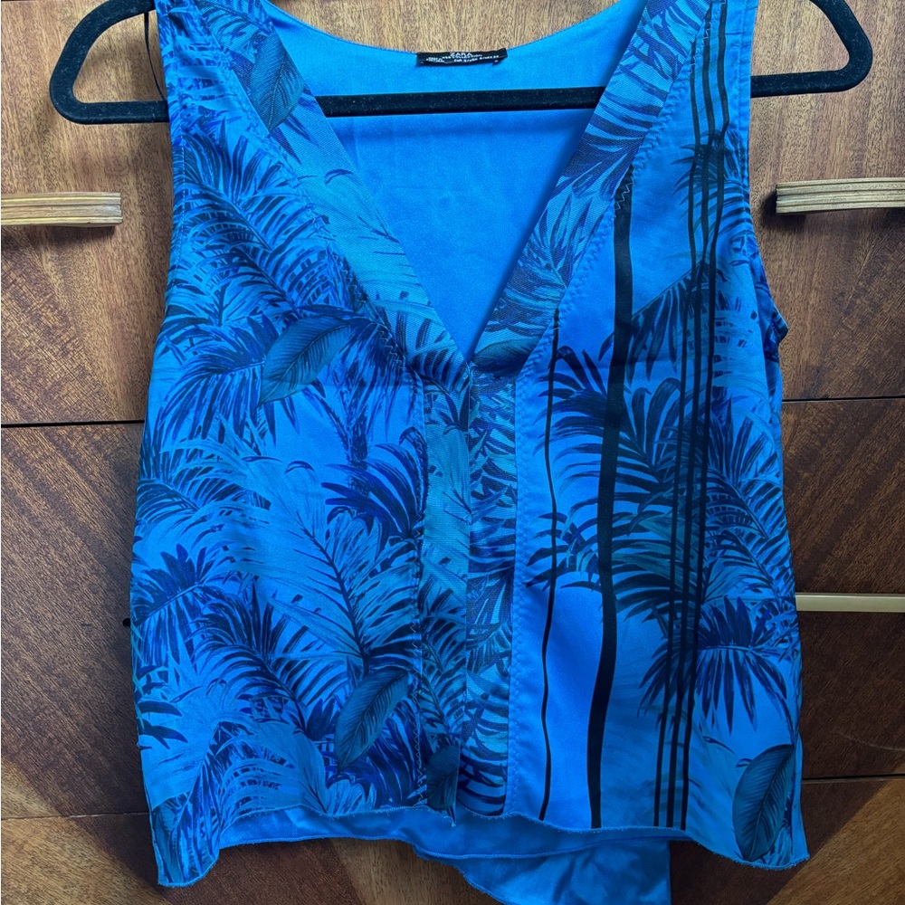 Zara Tropical Blue Sleeveless Top